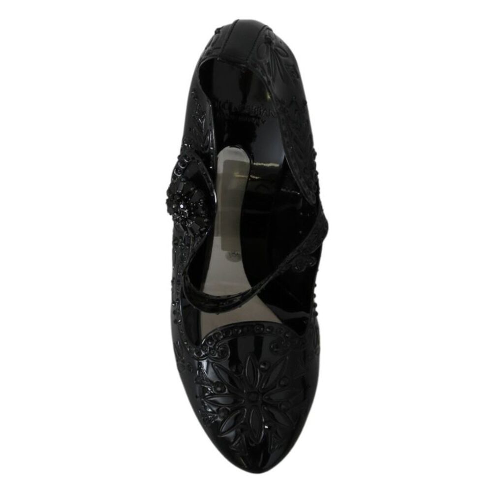 Dolce & Gabbana Black Floral Crystal CINDERELLA Heels Women's Shoes